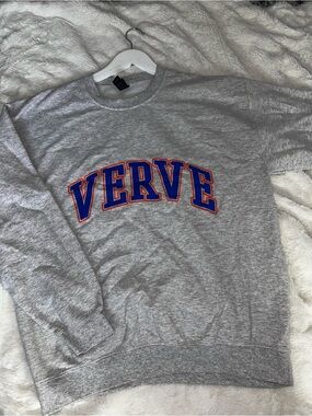 VERVE Grey Crewneck Sweater with Blue & Red Lettering - Men's Pullover